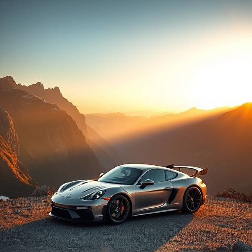 Un coche deportivo estacionado en un mirador con vistas a un paisaje monta&radic;&plusmn;oso impresionante.