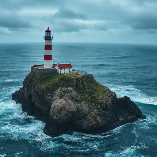 Un faro de piedra en la costa rocosa de Galicia con el oc&radic;&copy;ano Atl&radic;&deg;ntico extendi&radic;&copy;ndose hasta el horizonte.