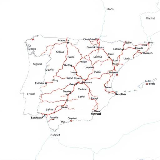 Un mapa detallado de Espa&radic;&plusmn;a con las principales carreteras marcadas en rojo.