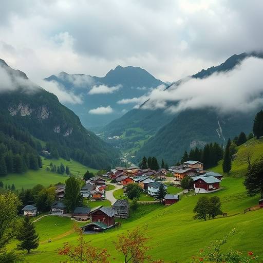 Un paisaje de monta&radic;&plusmn;a en el interior del Pa&radic;&ne;s Vasco con un peque&radic;&plusmn;o pueblo en el valle