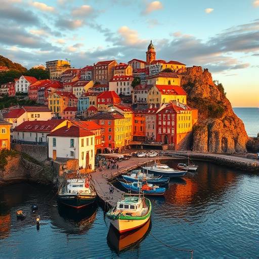 Un peque&radic;&plusmn;o pueblo pesquero en la costa del Pa&radic;&ne;s Vasco con casas coloridas