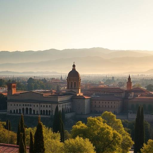 Una vista panor&radic;&deg;mica de la Alhambra en Granada, Andaluc&radic;&ne;a, iluminada por el sol de la tarde.